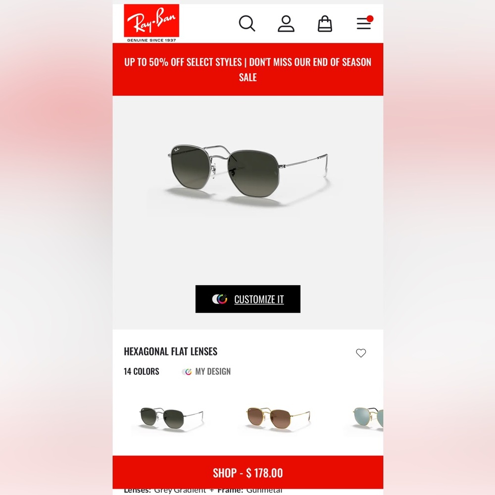 rayban hexagonal flat lenses - gunmetal
